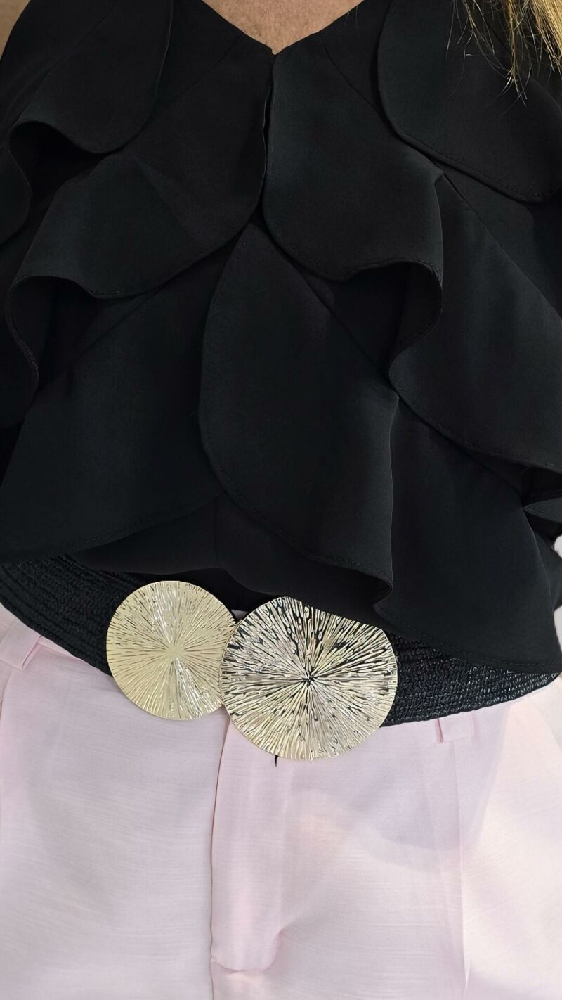 Imagem de Cinto Feminino Elástico com Fivela Redonda de Metal Folhado – Conforto e Estilo para Qualquer Look